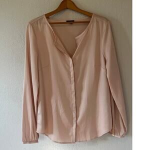 Women's Ann Taylor Champange Sheer Long Sleeve Button Down Blouse Top Size 8